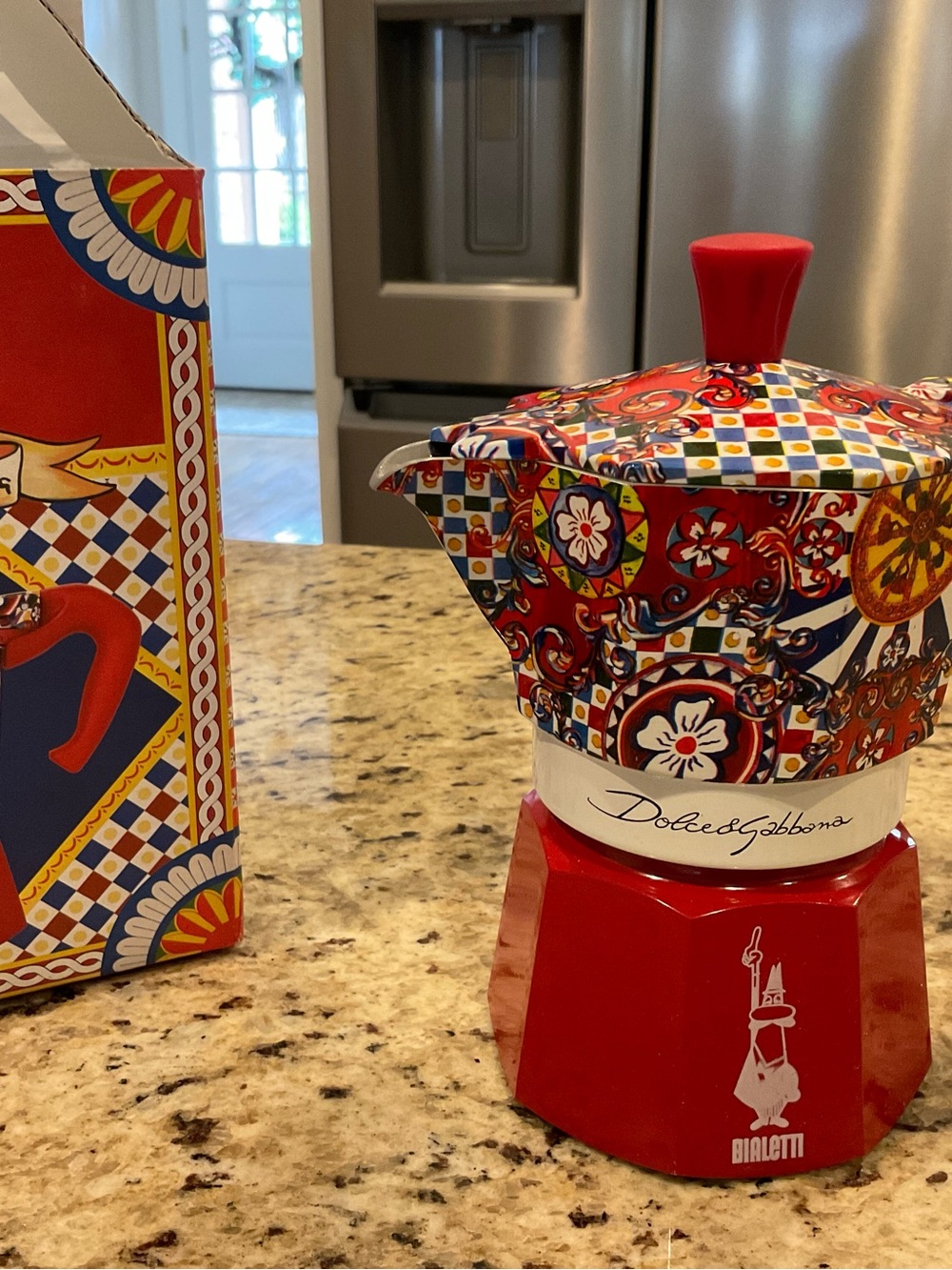Dolce & Gabbana Red Patterned 3 Cup Stovetop Espresso Maker - Picture 2 of 5